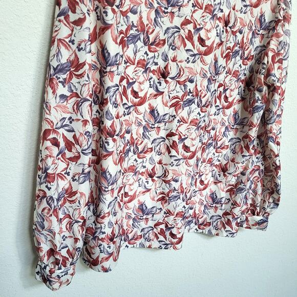 Tan Jay Vintage Blouse Womens Large Floral V Neck Tie Bow Neck Rust 70s 80s Fall - Picture 12 of 12